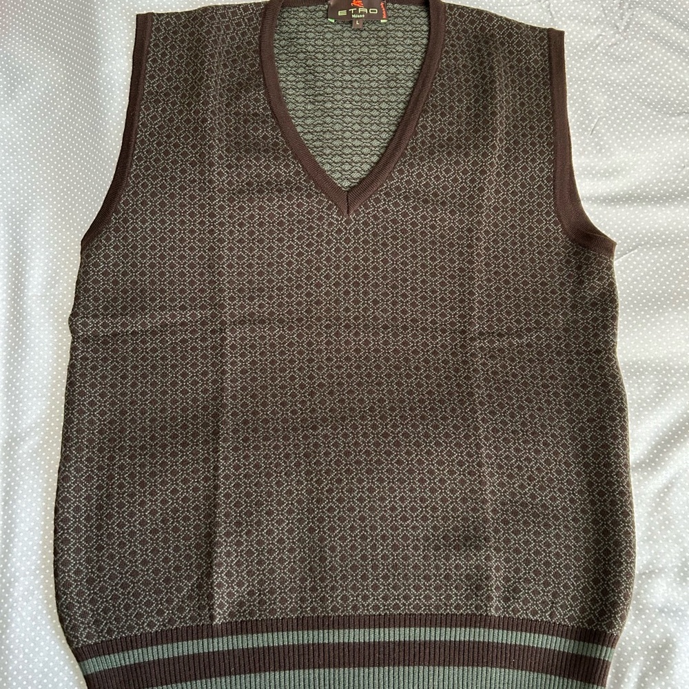 Vintage Etro Men's Brown Patterned Sweater Vest